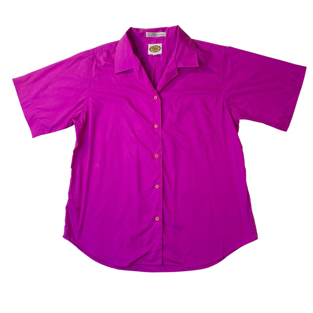 Vintage Picket and Post Magenta Purple Short Sleeve Button Down Shirt Size 14